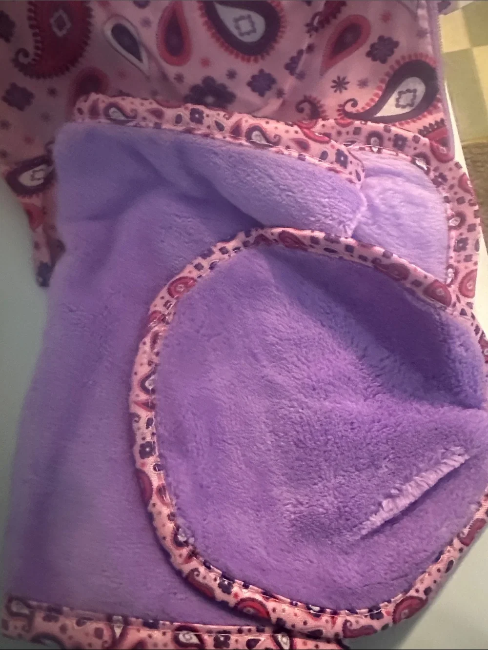 Purple Plush Facial Skincare Headband and Pad Set - Soft Paisley Trim